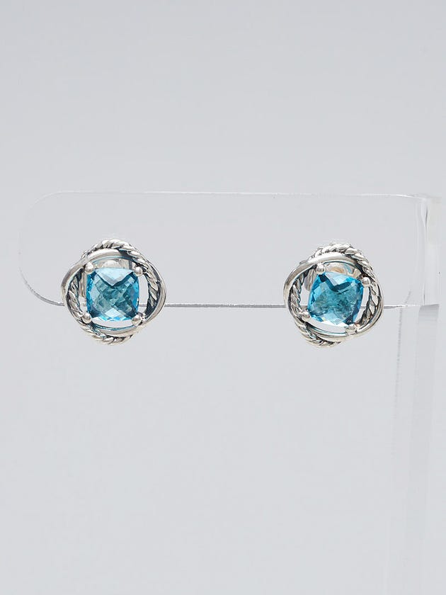 David Yurman 7mm Blue Topaz and Sterling Silver Infinity Stud Earrings