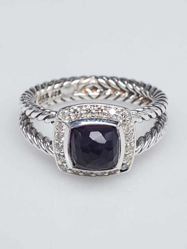 David Yurman 7mm Black Orchid Amethyst and Diamond Petite Albion Ring Size 6.5