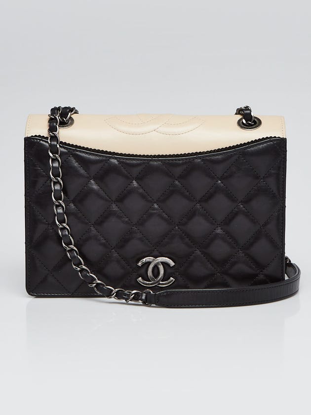Chanel Black/Beige Quilted Calfskin Leather Grosgrain Ballerine Small Flap Bag