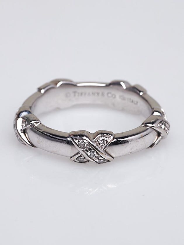 Tiffany & Co. 18k White Gold and Diamonds Signature 'X' Ring Size 6