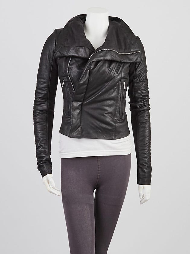 Rick Owens Black Blister Glossy Lambskin Leather Classic Biker Jacket Size 4/38
