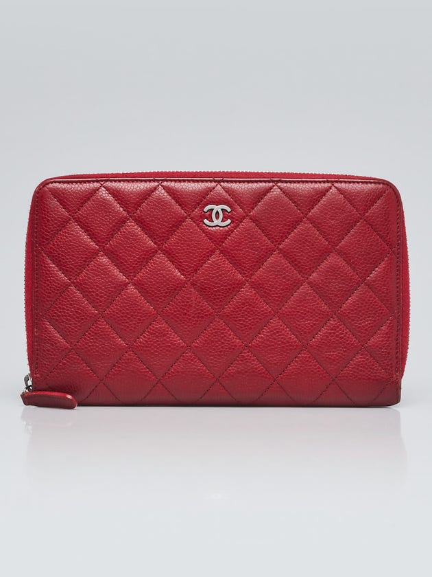 Chanel Red Quilted Caviar Leather Zippy Organizer Wallet