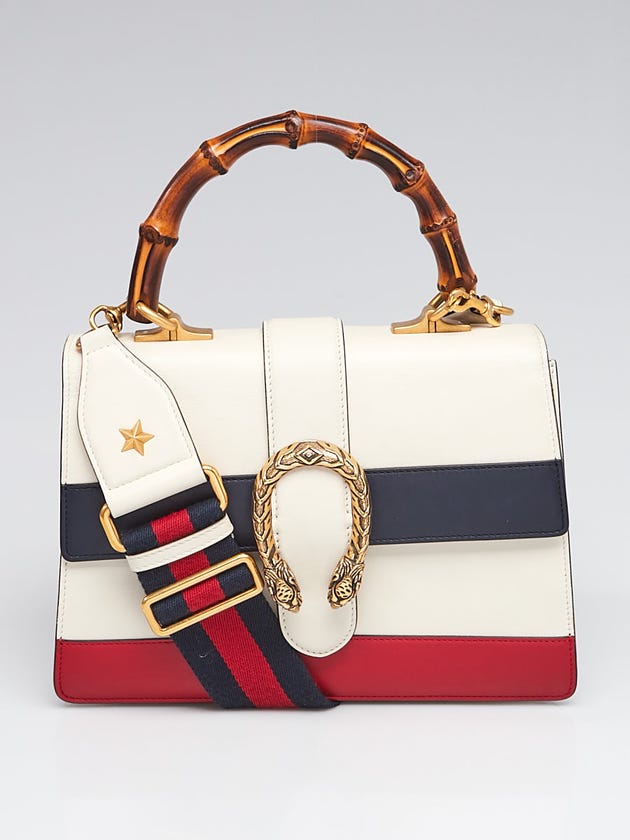 Gucci White/Blue/Red Striped Leather Dionysus Medium Top Handle Bag