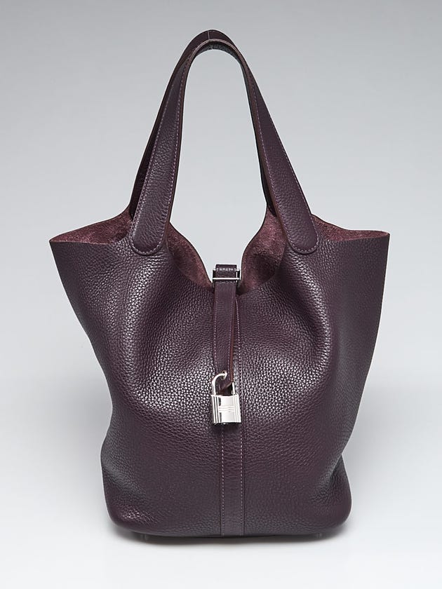 Hermes 26cm Raisin Clemence Leather Picotin Lock GM Bag