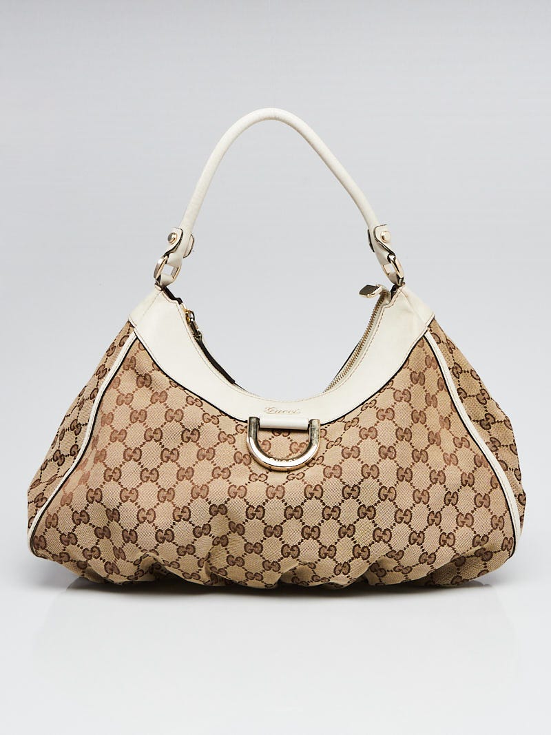 GUCCI Beige/White GG Canvas D Ring Hobo Bag - Sale