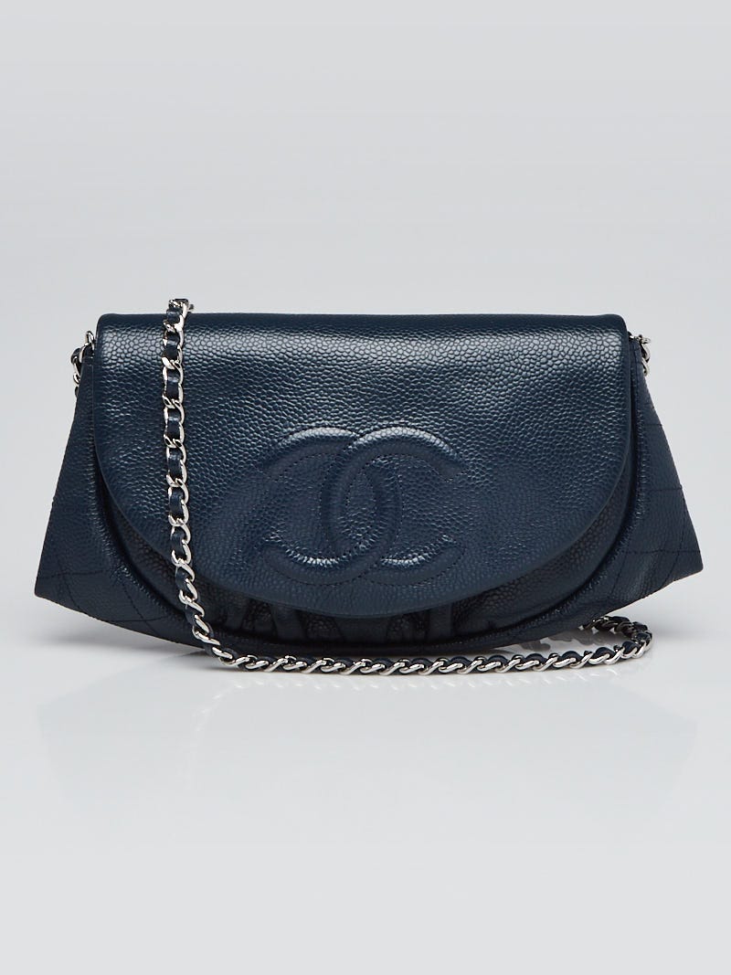 Chanel Blue Caviar Leather Half-Moon WOC Clutch Bag - Yoogi's Closet