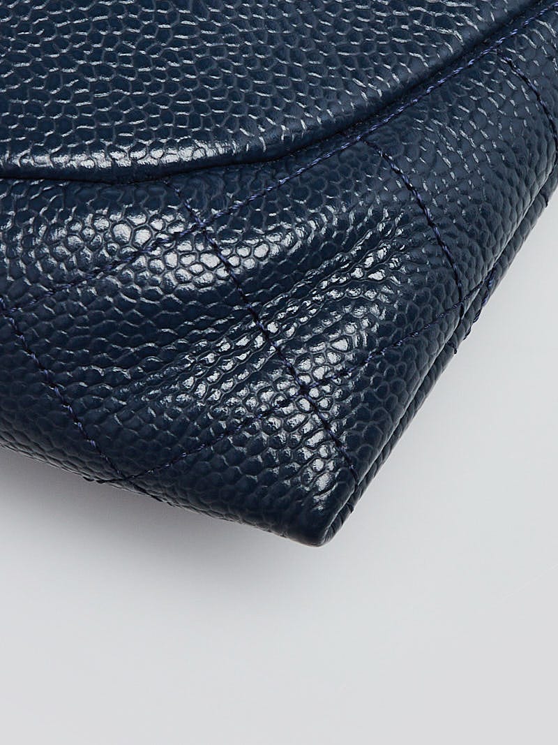 Chanel Dark Royal Blue Caviar Leather CC Logo L-Gusset Zip Wallet