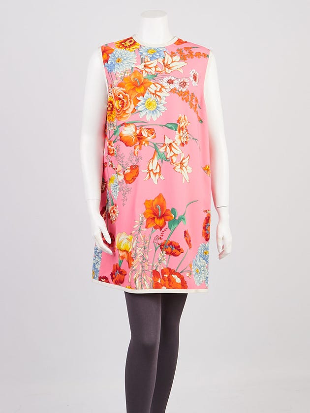 Gucci Pink Floral Print Viscose Sleeveless Dress Size 12/46