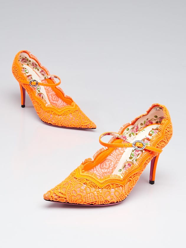 Gucci Orange Corded Lace Crystal Virginia Pumps Size 4/34.5