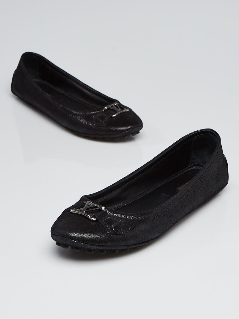 LOUIS VUITTON LEATHER BLACK FLATS LOAFERS SHOES OXFORD SIZE 39.5