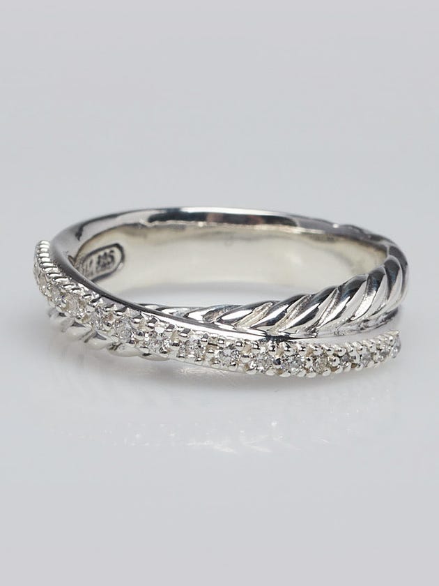 David Yurman Sterling Silver and Diamond Crossover Ring Size 6.5