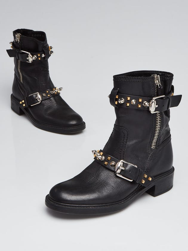 Gucci Black Leather Studded Motorcycle Ankle Boots Size 6/36.5
