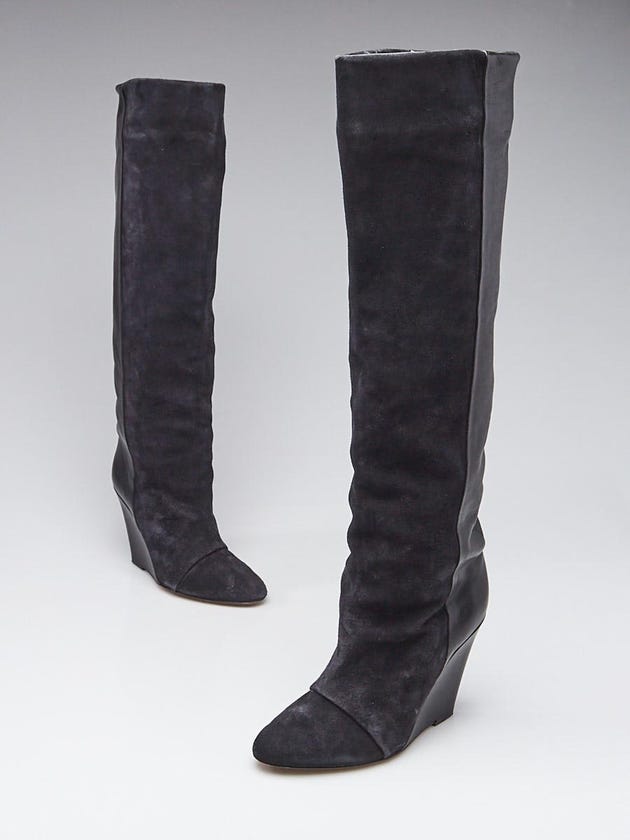 Isabel Marant Anthracite Leather and Suede Prescott Wedge Boots Size 6.5/37