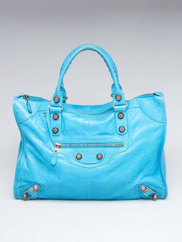 Balenciaga Blue Paon Leather Giant 21 Rose Gold Weekender Bag