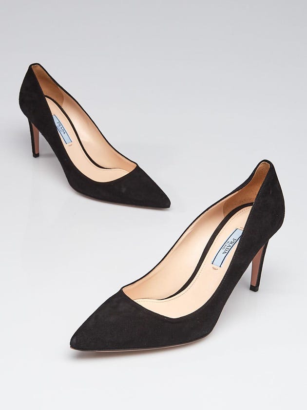 Prada Black Suede Pointed Toe Heels Size 7/37.5