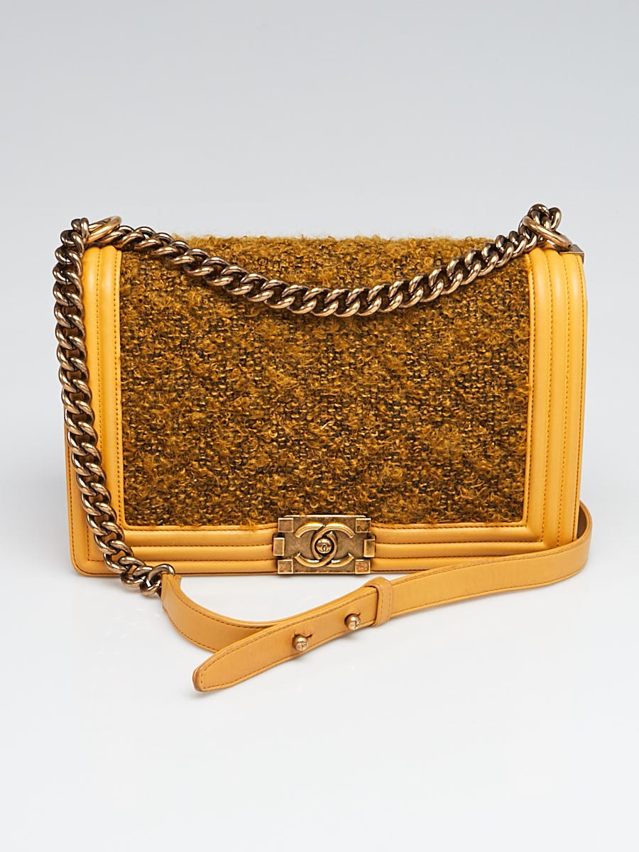 Chanel Yellow Leather and Tweed New Medium Boy Bag - Yoogi's Closet