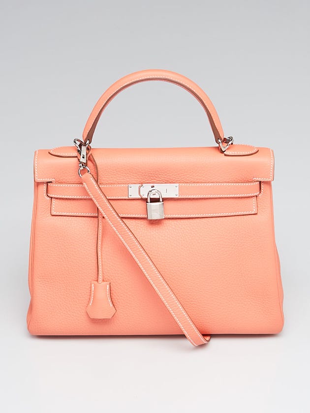 Hermes 32cm Crevette Clemence Leather Palladium Plated Kelly Retourne Bag