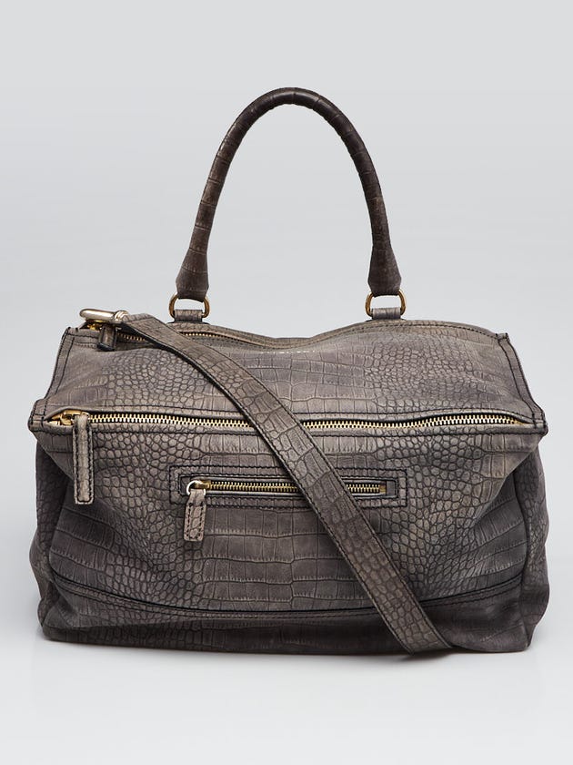 Givenchy Grey Croc Embossed Nubuck Large Pandora Bag