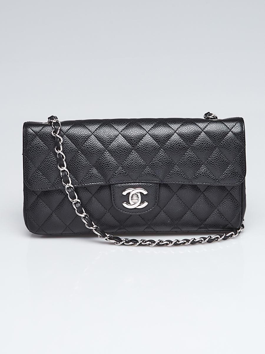 Chanel Black Caviar Leather East/West Classic Quilted Flap Bag at
