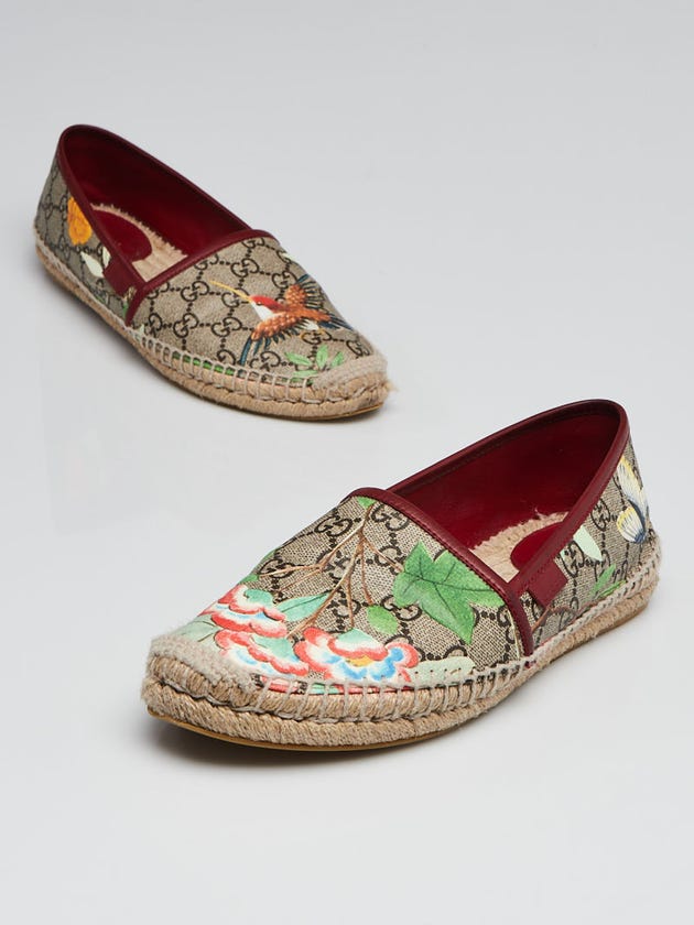 Gucci Beige GG Coated Canvas Blooms Espadrille Flats Size 8.5/39