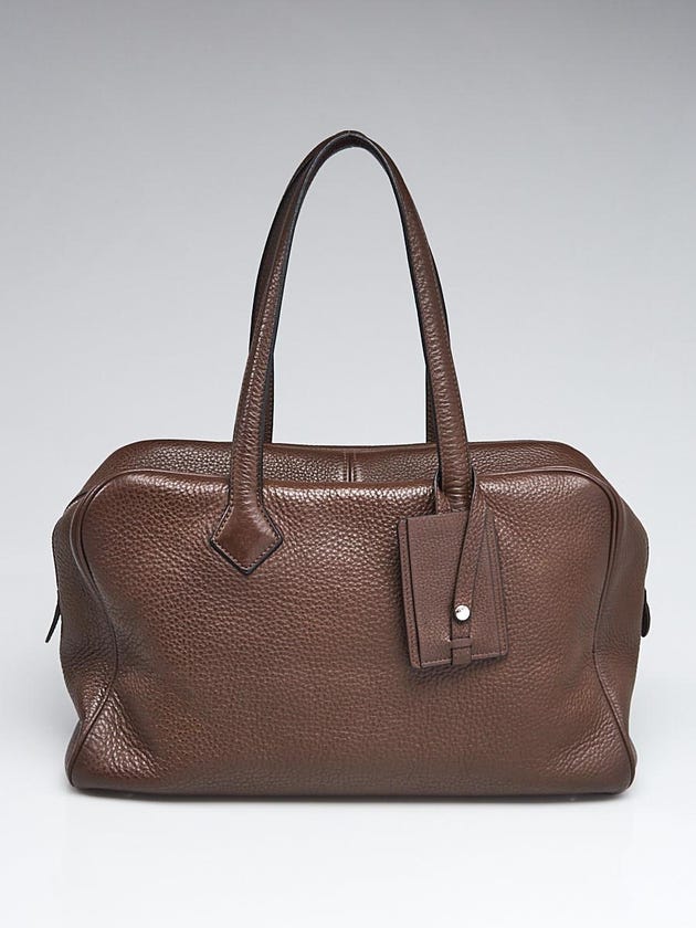 Hermes 35cm Brulee Clemence Leather Palladium Plated Victoria II Bag