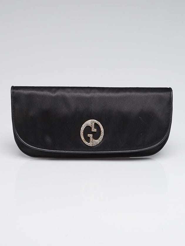 Gucci Black Satin and Crystal 1973 Clutch Evening Bag