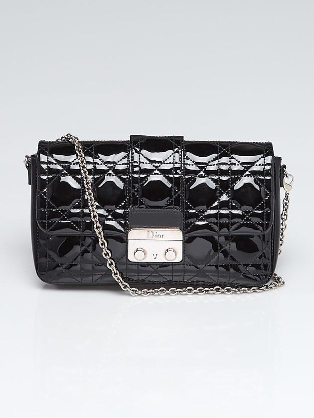 Christian Dior Black Cannage Quilted Patent Leather Miss Dior Promenade Crossbody Clutch Bag