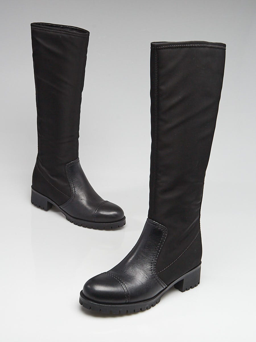 Prada Black Nylon/Leather Tall Boots Size /38 - Yoogi's Closet