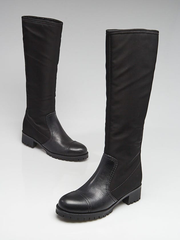 Prada Black Nylon/Leather Tall Boots Size 7.5/38