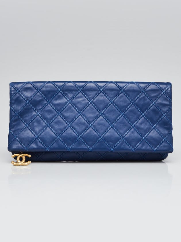 Chanel Blue Quilted Lambskin Leather Thin City Clutch Bag