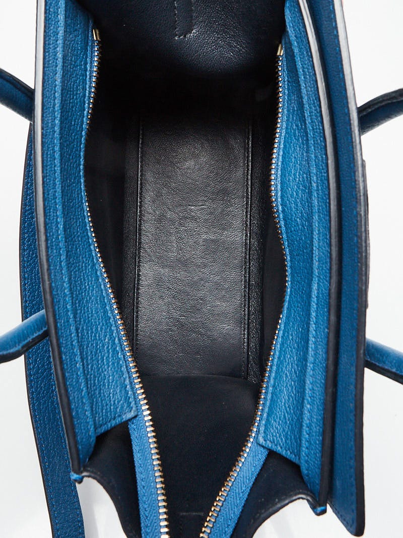 Celine Blue Pebbled Leather Nano Luggage Tote Bag | Yoogi's Closet