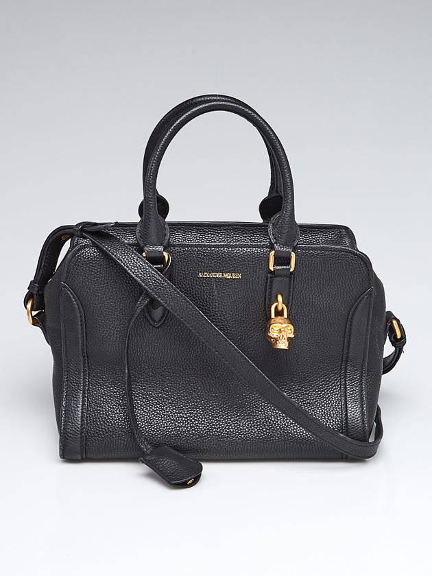 Alexander McQueen Black Pebbled Leather Small Skull Padlock Zip Tote Bag