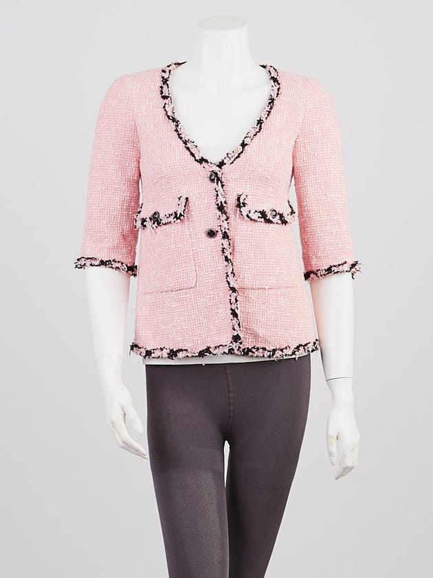 Chanel Pink/Black Tweed Button Down Blazer Size 2/36