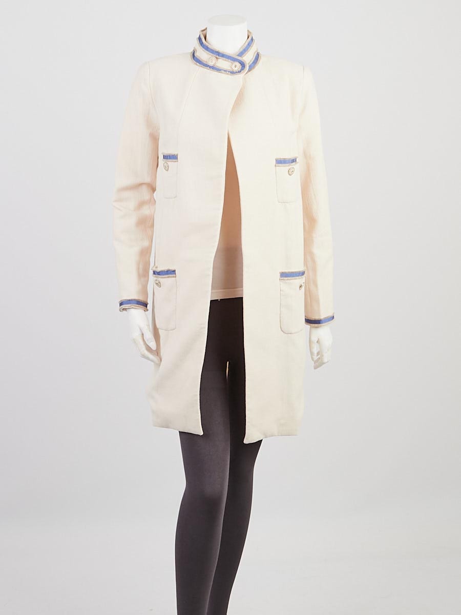Chanel Off White Wool/Nylon Tweed Long Jacket Size 4/36 - Yoogi's Closet