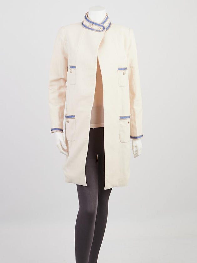 Chanel Off White Wool/Nylon Tweed Long Jacket Size 4/36