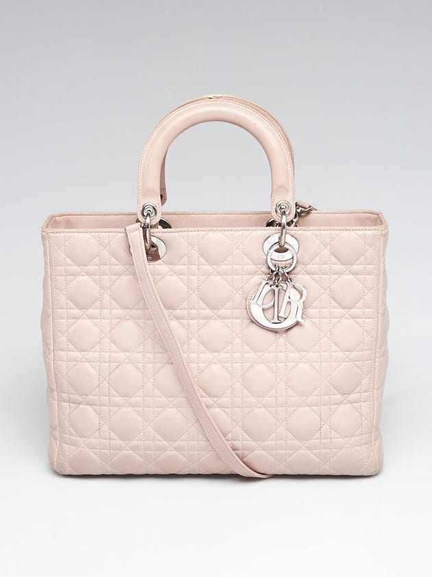 Christian Dior Light Pink Cannage Quilted Lambskin Leather Large Lady Dior Bag