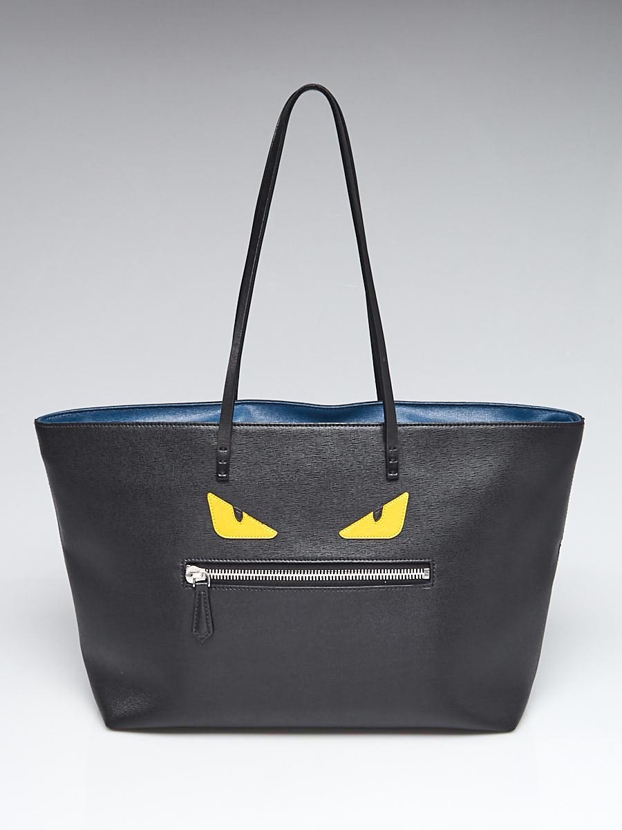 Fendi Black Blue Vitello Elite Leather Monster Roll Tote Bag