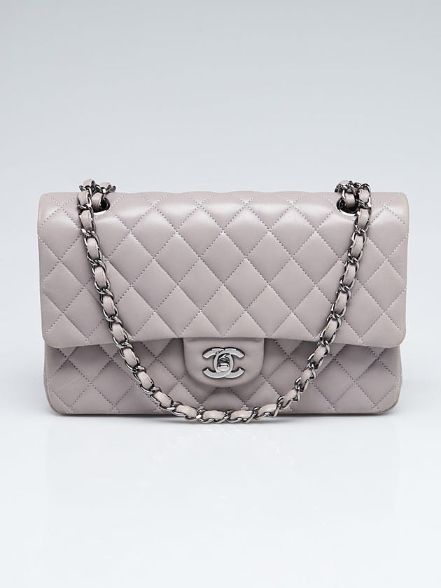Chanel Grey Quilted Lambskin Leather Classic Medium Double Flap Bag