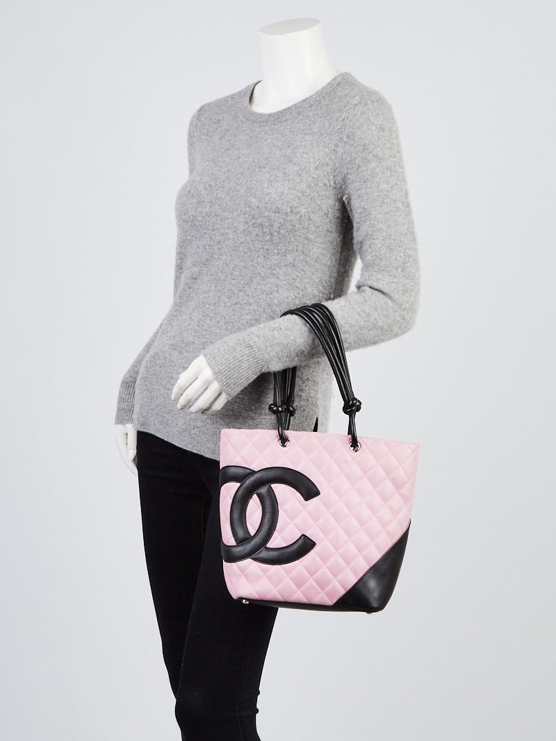 Chanel Pink/Black Quilted Cambon Ligne Medium Tote Bag - Yoogi's Closet