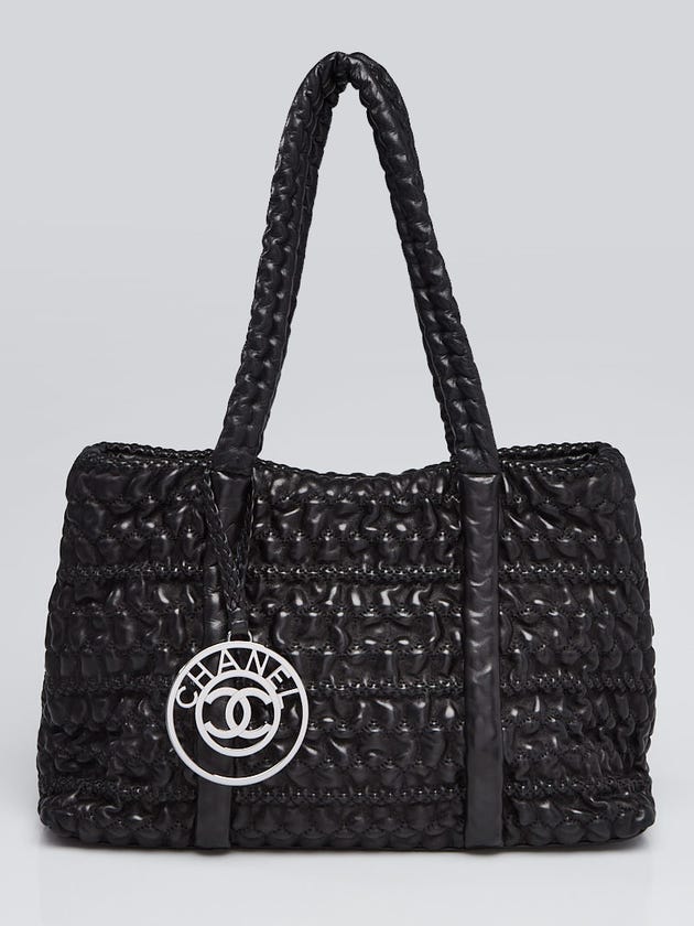 Chanel Black Wrinkled Lambskin Leather Hidden Chain Tote Bag