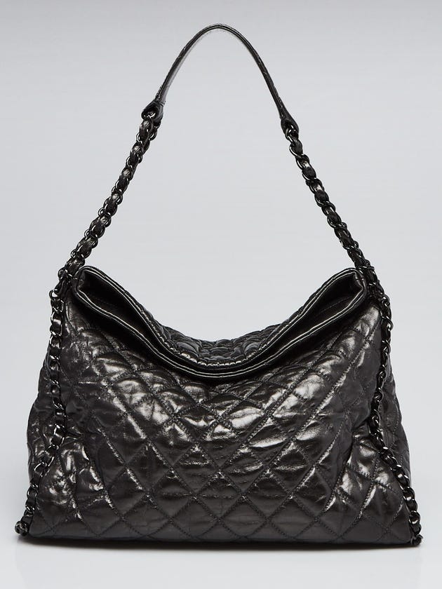 Chanel Dark Grey Quilted Calfskin Leather Chain Me Shoulder Bag