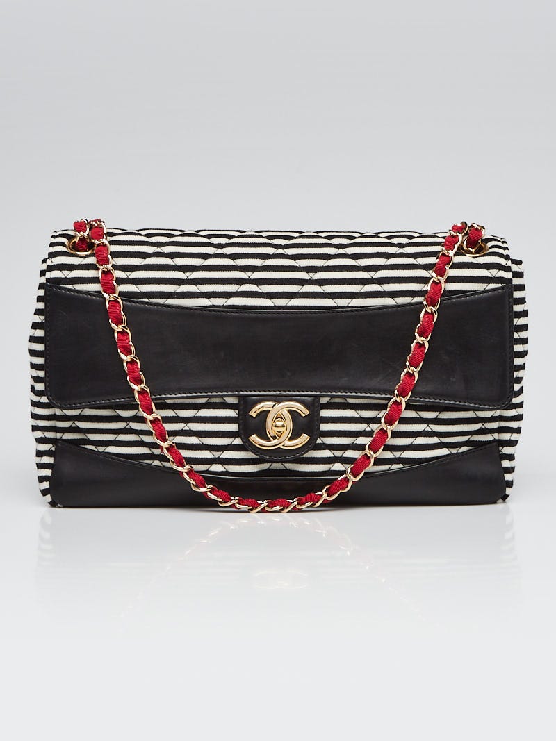 Chanel Stripe Quilted Wallet Black Leather