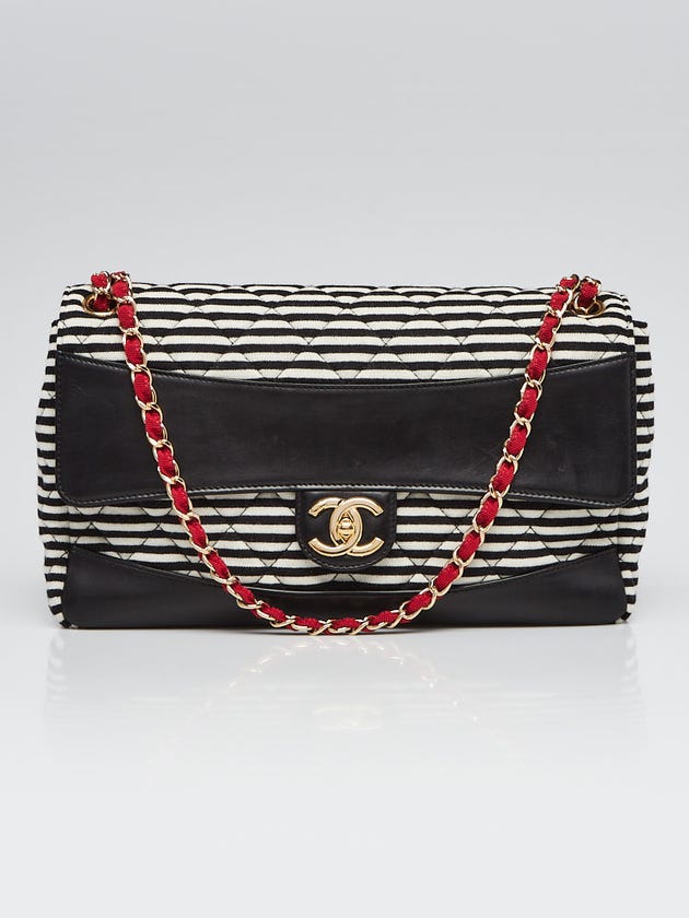 Chanel  Black Striped Quilted Jersey and Leather Coco Sailor Jumbo Flap Bag