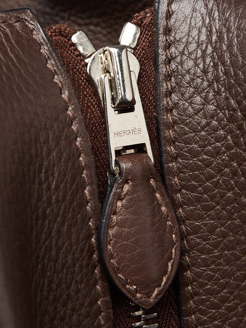 Hermes 35cm Etoupe Clemence Leather Palladium Plated Atlas Bag