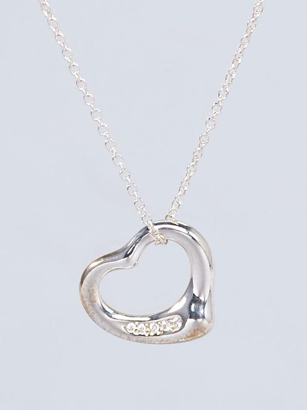 Tiffany & Co. Silver and Diamond Elsa Peretti Diamonds Open Heart Pendant