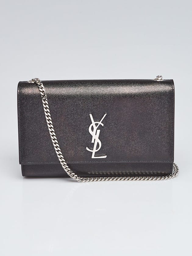 Yves Saint Laurent Black Grained Leather Monogram Medium Kate Flap Bag