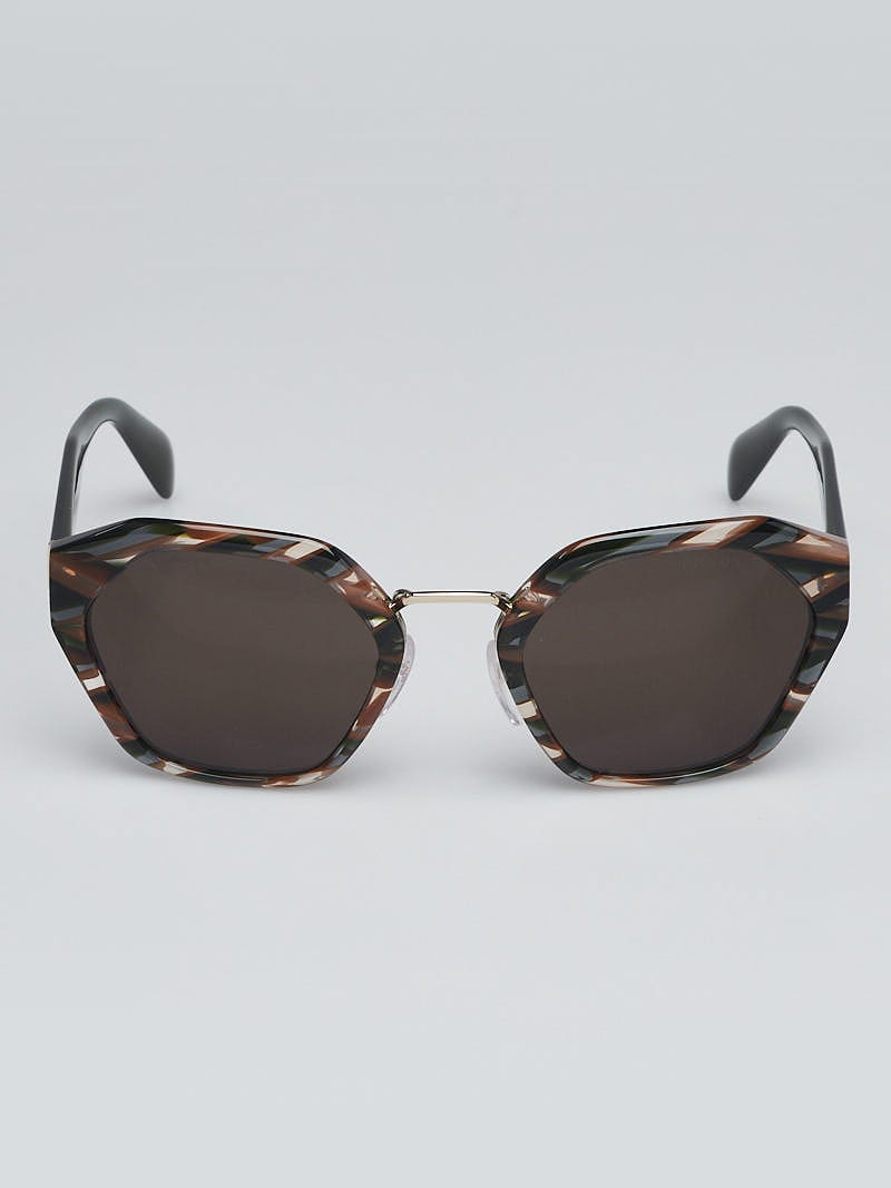 Prada Brown/Black Striped Acetate Angular Frame Sunglasses  display picture 3