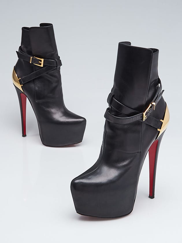 Christian Louboutin Black Leather and Metal Equestria 160 Platform Ankle Boots Size 6/36.5