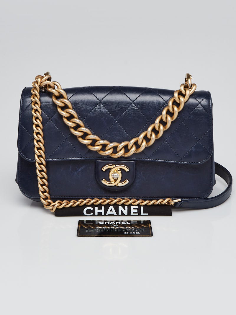 CHANEL Calfskin Quilted Small Straight Lined Flap Blue 683998  FASHIONPHILE