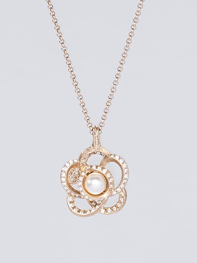 Chanel Goldtone Metal and Faux Pearl Camellia Pendant Necklace